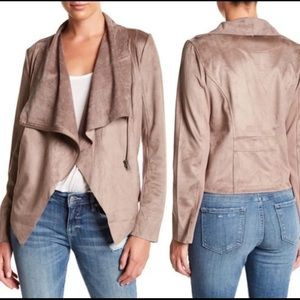 VIGOSS suede moto asymmetrical draping jacket medium Taupe lightweight
